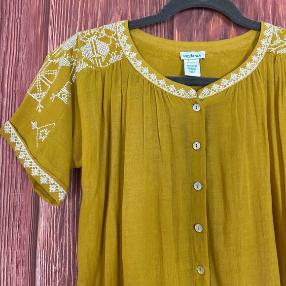 Sundance Blouse Yellow Embroidered Button Shirt Boho Top Cotton Size XS - Picture 4 of 5